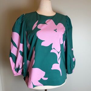 Size L- Lined, Floral Green and Pink Women's Top